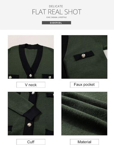 Sidefeel Women's Cardigan Sweaters Open Front Button Down Plaid Chunky Knit Jackets with Pockets in Saudi Arabia