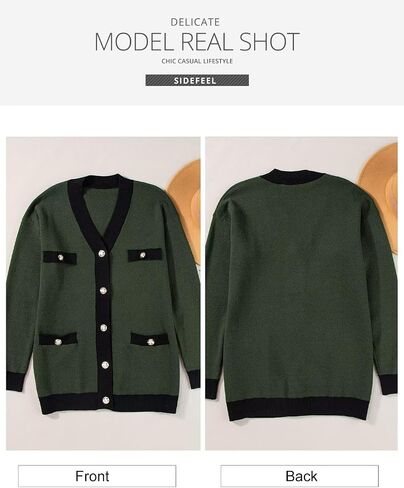 Sidefeel Women's Cardigan Sweaters Open Front Button Down Plaid Chunky Knit Jackets with Pockets in Saudi Arabia