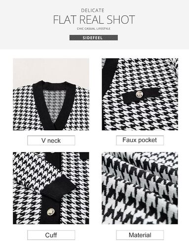 Sidefeel Women's Cardigan Sweaters Open Front Button Down Plaid Chunky Knit Jackets with Pockets in Saudi Arabia