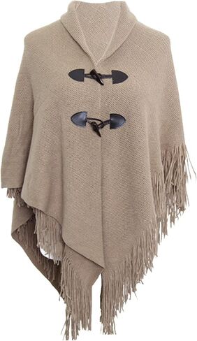 Women's Knit Cape Poncho Sweater with Fringes Pullover Shawls Wraps Capes in Saudi Arabia