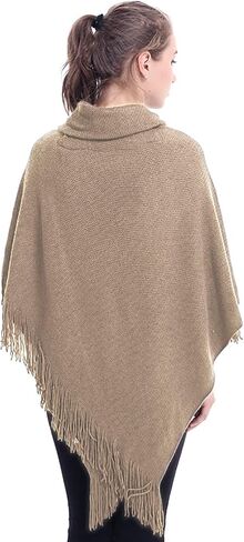 Women's Knit Cape Poncho Sweater with Fringes Pullover Shawls Wraps Capes in Saudi Arabia
