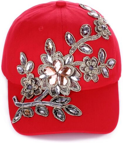 Women Flower Design Fancy Bling Hats Pretty Crystals Adjustable Ladies Baseball Cap in Saudi Arabia