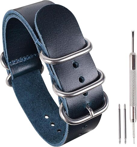 One-Piece Nato Style Leather Watch Bands Genuine Watch Straps for Men Women- 14mm 16mm 18mm 20mm 22mm 24mm Top Grain Cowhide Leather Watch Strap in Kuwait