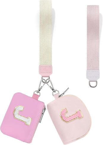 Initial Wristlet Wallets for Women，Small Dual Pouch Wristlet, Personalised Keychain Wallet, Mini Zip Around Coin Pouse, Monogrammed Wristlet Gifts (Black,Letter M) in Saudi Arabia