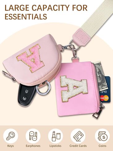Initial Wristlet Wallets for Women，Small Dual Pouch Wristlet, Personalised Keychain Wallet, Mini Zip Around Coin Pouse, Monogrammed Wristlet Gifts (Black,Letter M) in Saudi Arabia