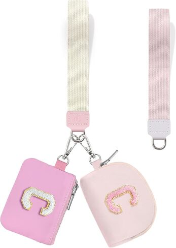 Initial Wristlet Wallets for Women，Small Dual Pouch Wristlet, Personalised Keychain Wallet, Mini Zip Around Coin Pouse, Monogrammed Wristlet Gifts (Black,Letter M) in Saudi Arabia