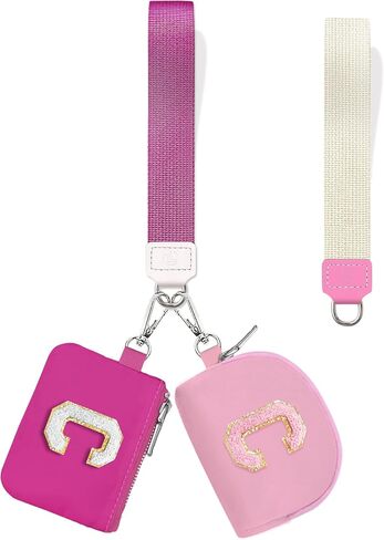 Initial Wristlet Wallets for Women，Small Dual Pouch Wristlet, Personalised Keychain Wallet, Mini Zip Around Coin Pouse, Monogrammed Wristlet Gifts (Black,Letter M) in Saudi Arabia