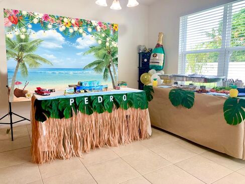 Hawaiian Beach Backdrop Summer Tropical Flower Palm Ocean Beach Photography Background for Hawaiian Aloha Party Luau Photoshoot Tiki Themed Decoration 7x5FT in Saudi Arabia