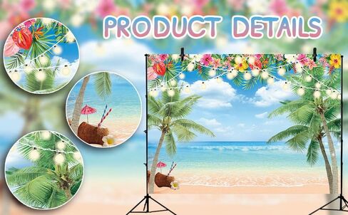 Hawaiian Beach Backdrop Summer Tropical Flower Palm Ocean Beach Photography Background for Hawaiian Aloha Party Luau Photoshoot Tiki Themed Decoration 7x5FT in Saudi Arabia