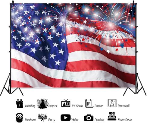 ChloropLastid 4th of July Independence Day Backdrop 10x8ft American Flag Fireworks Photo Backgroud Independence Day Banner for Veterans Patriotic Holiday Party Decor Portrait Photo Studio Props in Saudi Arabia
