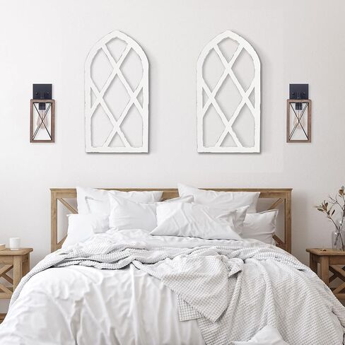 EMASION 2-Pack 16 x 31 Inches Rustic White Window Frame Wall Decor, Farmhouse Wood Window Pane, Vintage Country Decorations for Home, Living Room, Bedroom in Saudi Arabia