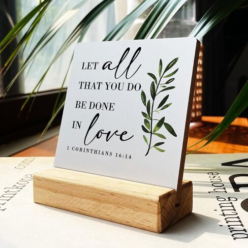 البلد دع كل ما تفعله يتم في الحب من الكتاب المقدس آية خشبية لوحة تسجيل ديكور مكتب ريفي 1 كورنثوس 16:14 علامة مكتب مسيحية ديكور للمنزل 4 × 4 بوصة in Kuwait