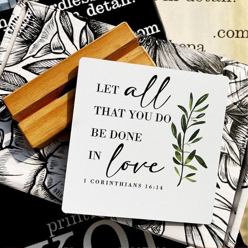 البلد دع كل ما تفعله يتم في الحب من الكتاب المقدس آية خشبية لوحة تسجيل ديكور مكتب ريفي 1 كورنثوس 16:14 علامة مكتب مسيحية ديكور للمنزل 4 × 4 بوصة in Kuwait