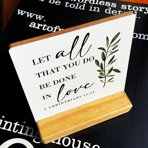 البلد دع كل ما تفعله يتم في الحب من الكتاب المقدس آية خشبية لوحة تسجيل ديكور مكتب ريفي 1 كورنثوس 16:14 علامة مكتب مسيحية ديكور للمنزل 4 × 4 بوصة in Kuwait