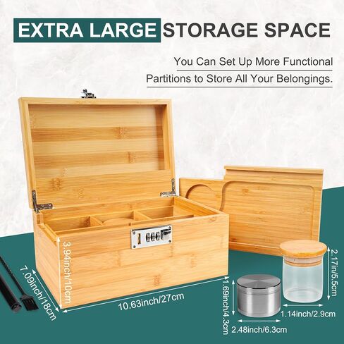 Premium Large Bamboo Box with Combination Lock, Decorative Box with Rolling Tray, For Home Great Father Day Gifts Premium Removable Tray, Roll Kit and All Accessories(Natural) in Saudi Arabia