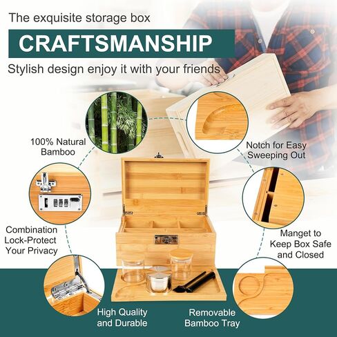Premium Large Bamboo Box with Combination Lock, Decorative Box with Rolling Tray, For Home Great Father Day Gifts Premium Removable Tray, Roll Kit and All Accessories(Natural) in Saudi Arabia