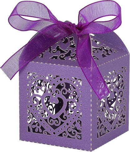 Kslong 50 Pack Love Heart Hollow Wedding Party Favor Boxes, Beige Small Chocolate Candy Gift Box for Guests, Birthday, Cute Mini Baby Shower Favor Boxes with Ribbon (2x2x2 Inches) in Saudi Arabia