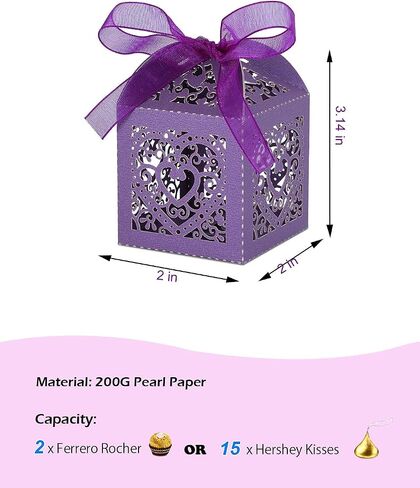 Kslong 50 Pack Love Heart Hollow Wedding Party Favor Boxes, Beige Small Chocolate Candy Gift Box for Guests, Birthday, Cute Mini Baby Shower Favor Boxes with Ribbon (2x2x2 Inches) in Saudi Arabia