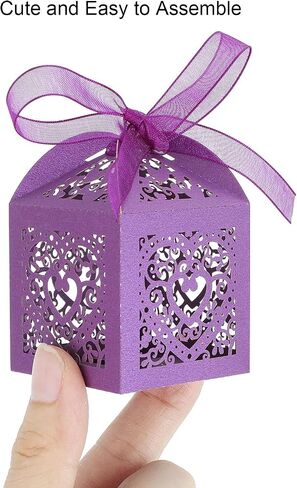 Kslong 50 Pack Love Heart Hollow Wedding Party Favor Boxes, Beige Small Chocolate Candy Gift Box for Guests, Birthday, Cute Mini Baby Shower Favor Boxes with Ribbon (2x2x2 Inches) in Saudi Arabia
