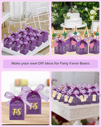 Kslong 50 Pack Love Heart Hollow Wedding Party Favor Boxes, Beige Small Chocolate Candy Gift Box for Guests, Birthday, Cute Mini Baby Shower Favor Boxes with Ribbon (2x2x2 Inches) in Saudi Arabia
