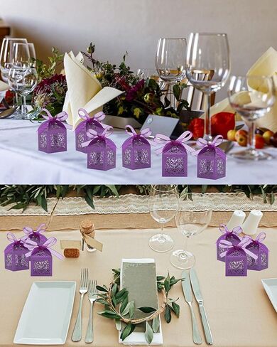 Kslong 50 Pack Love Heart Hollow Wedding Party Favor Boxes, Beige Small Chocolate Candy Gift Box for Guests, Birthday, Cute Mini Baby Shower Favor Boxes with Ribbon (2x2x2 Inches) in Saudi Arabia