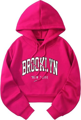 Hilinker Womens Graphic Long Sleeve Cropped Hoodies Drawstring Hooded Sweatshirt in Saudi Arabia