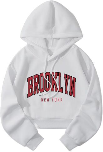 Hilinker Womens Graphic Long Sleeve Cropped Hoodies Drawstring Hooded Sweatshirt in Saudi Arabia