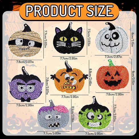 Whaline 8Pcs Halloween Diamond Drawing Keychain Kit DIY Handmade Cartoon Pumpkin Monster Vampire Mummy Cat Diamond Drawing Pendent Rhinestone Mosaic Making Full Drill Diamond Key Chain for Crafts in Saudi Arabia