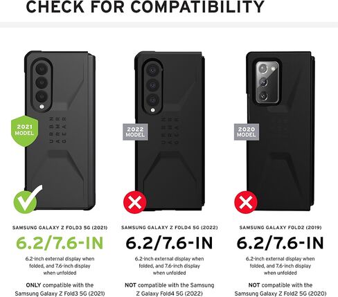 URBAN ARMOR GEAR UAG Designed for Samsung Galaxy Z Fold3 5G (2021) Case Civilian Sleek Ultra-Thin Shock-Absorbent Protective Cover, Black in Saudi Arabia
