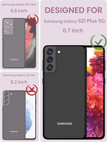 Dretal for Samsung Galaxy S21 Plus 5G Case, Galaxy S21+ Case, Military Grade Drop Tested Hard Back & Soft Edge Slim Flower Women Girls Protective Cover +Tempered Glass Screen Protector (Deep Purple) in Saudi Arabia