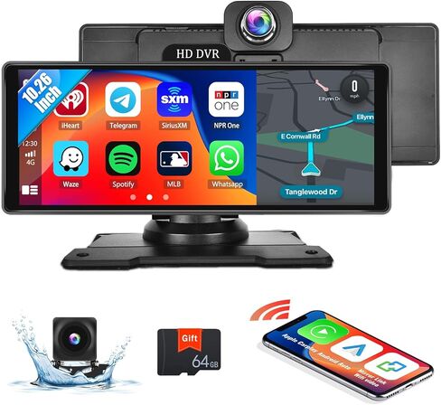 SIXWIN 10.26 Inch Portable Car Stereo with Wireless Carplay Android Auto Mirror Link Car Play Screen with 64G TF Card Front and Backup Camera DVR WiFi Video Bluetooth FM GPS Navigation WiFi ADAS … in Saudi Arabia