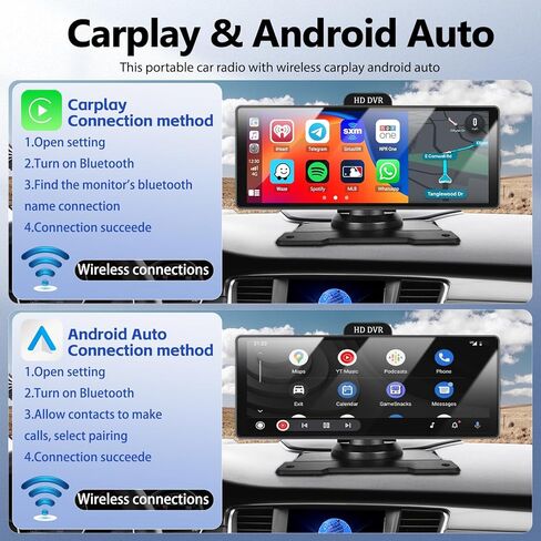 SIXWIN 10.26 Inch Portable Car Stereo with Wireless Carplay Android Auto Mirror Link Car Play Screen with 64G TF Card Front and Backup Camera DVR WiFi Video Bluetooth FM GPS Navigation WiFi ADAS … in Saudi Arabia