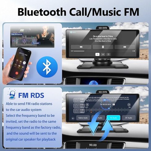 SIXWIN 10.26 Inch Portable Car Stereo with Wireless Carplay Android Auto Mirror Link Car Play Screen with 64G TF Card Front and Backup Camera DVR WiFi Video Bluetooth FM GPS Navigation WiFi ADAS … in Saudi Arabia