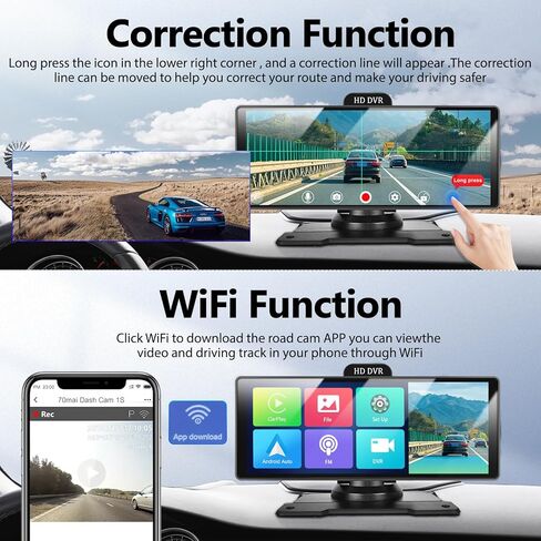 SIXWIN 10.26 Inch Portable Car Stereo with Wireless Carplay Android Auto Mirror Link Car Play Screen with 64G TF Card Front and Backup Camera DVR WiFi Video Bluetooth FM GPS Navigation WiFi ADAS … in Saudi Arabia