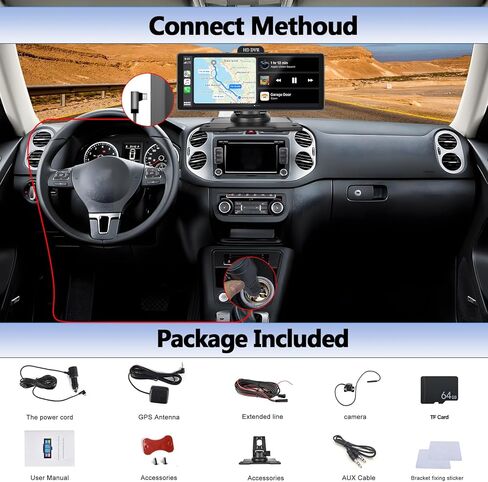 SIXWIN 10.26 Inch Portable Car Stereo with Wireless Carplay Android Auto Mirror Link Car Play Screen with 64G TF Card Front and Backup Camera DVR WiFi Video Bluetooth FM GPS Navigation WiFi ADAS … in Saudi Arabia