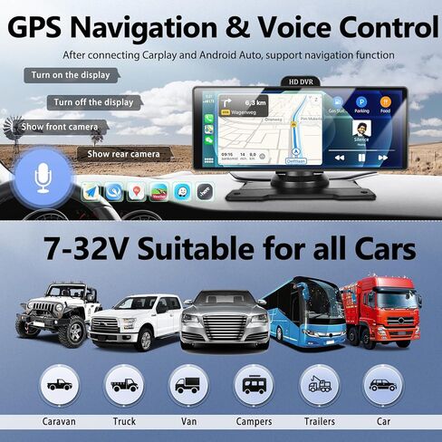 SIXWIN 10.26 Inch Portable Car Stereo with Wireless Carplay Android Auto Mirror Link Car Play Screen with 64G TF Card Front and Backup Camera DVR WiFi Video Bluetooth FM GPS Navigation WiFi ADAS … in Saudi Arabia