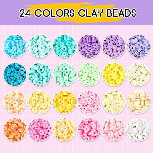 FEHCBIO Clay Beads Set Bracelet Making, 8452pcs Polymer Clay Beads Flat Heishi Friendship Bracelet kit,with Color Letter Smile Beads and Pearl for Jewelry Making DIY Creative Gift for girl and adult in Saudi Arabia
