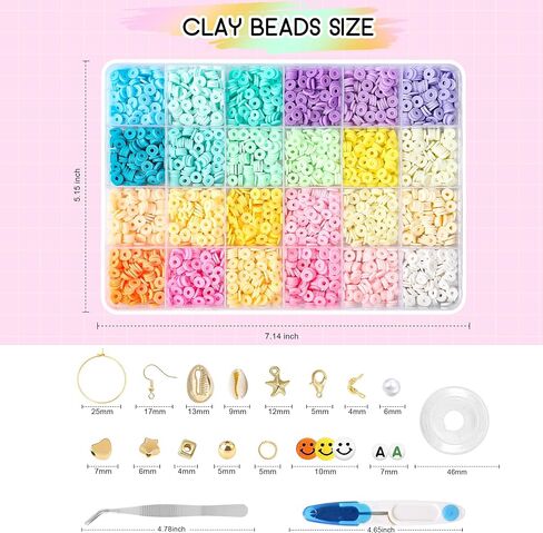 FEHCBIO Clay Beads Set Bracelet Making, 8452pcs Polymer Clay Beads Flat Heishi Friendship Bracelet kit,with Color Letter Smile Beads and Pearl for Jewelry Making DIY Creative Gift for girl and adult in Saudi Arabia