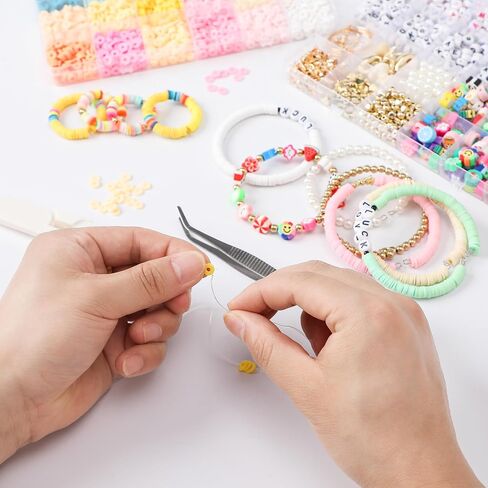 FEHCBIO Clay Beads Set Bracelet Making, 8452pcs Polymer Clay Beads Flat Heishi Friendship Bracelet kit,with Color Letter Smile Beads and Pearl for Jewelry Making DIY Creative Gift for girl and adult in Saudi Arabia