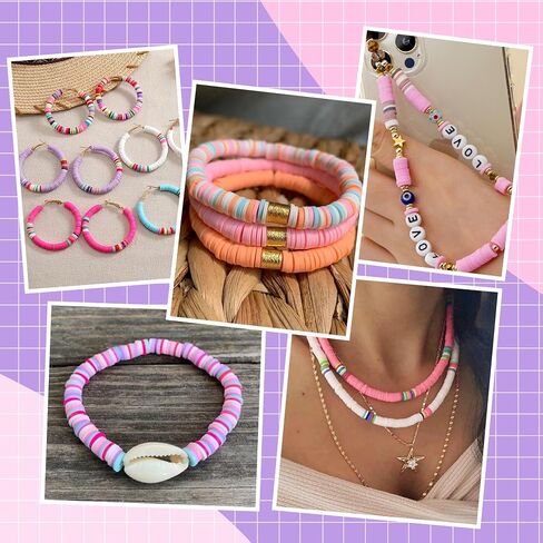 FEHCBIO Clay Beads Set Bracelet Making, 8452pcs Polymer Clay Beads Flat Heishi Friendship Bracelet kit,with Color Letter Smile Beads and Pearl for Jewelry Making DIY Creative Gift for girl and adult in Saudi Arabia
