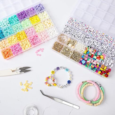 FEHCBIO Clay Beads Set Bracelet Making, 8452pcs Polymer Clay Beads Flat Heishi Friendship Bracelet kit,with Color Letter Smile Beads and Pearl for Jewelry Making DIY Creative Gift for girl and adult in Saudi Arabia