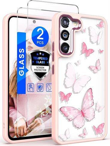 Dretal for Samsung Galaxy S21 Plus 5G Case, Galaxy S21+ Case, Military Grade Drop Tested Hard Back & Soft Edge Slim Flower Women Girls Protective Cover +Tempered Glass Screen Protector (Deep Purple) in Saudi Arabia
