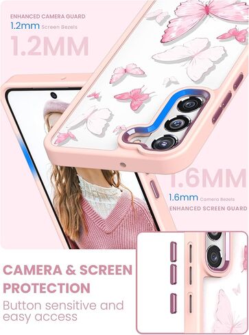 Dretal for Samsung Galaxy S21 Plus 5G Case, Galaxy S21+ Case, Military Grade Drop Tested Hard Back & Soft Edge Slim Flower Women Girls Protective Cover +Tempered Glass Screen Protector (Deep Purple) in Saudi Arabia