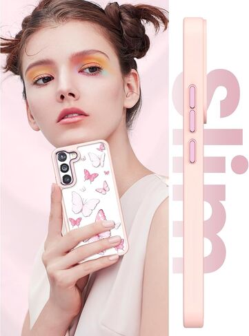 Dretal for Samsung Galaxy S21 Plus 5G Case, Galaxy S21+ Case, Military Grade Drop Tested Hard Back & Soft Edge Slim Flower Women Girls Protective Cover +Tempered Glass Screen Protector (Deep Purple) in Saudi Arabia