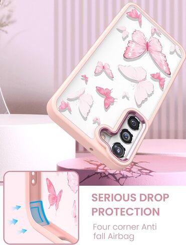 Dretal for Samsung Galaxy S21 Plus 5G Case, Galaxy S21+ Case, Military Grade Drop Tested Hard Back & Soft Edge Slim Flower Women Girls Protective Cover +Tempered Glass Screen Protector (Deep Purple) in Saudi Arabia