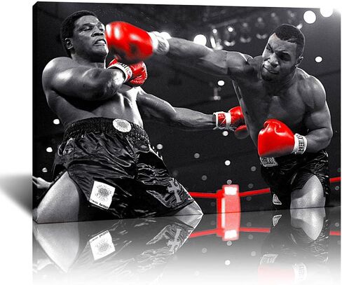 Mike Tyson'S Poster Boxing Epic Fights Vs Trevor Berbick Poster Vintage Canvas Wall Art for Bedroom Wall Decor Boxing Competition Framed 12x16inch in Saudi Arabia