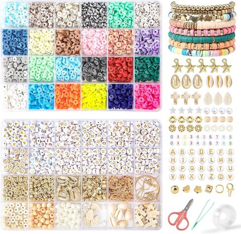 FEHCBIO Clay Beads Set Bracelet Making, 8452pcs Polymer Clay Beads Flat Heishi Friendship Bracelet kit,with Color Letter Smile Beads and Pearl for Jewelry Making DIY Creative Gift for girl and adult in Saudi Arabia