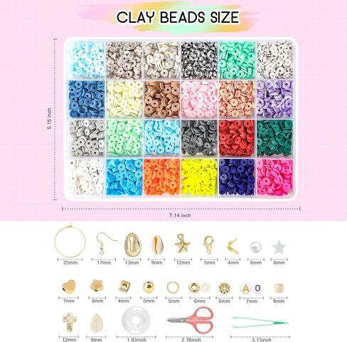 FEHCBIO Clay Beads Set Bracelet Making, 8452pcs Polymer Clay Beads Flat Heishi Friendship Bracelet kit,with Color Letter Smile Beads and Pearl for Jewelry Making DIY Creative Gift for girl and adult in Saudi Arabia
