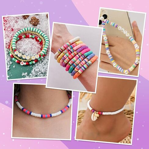 FEHCBIO Clay Beads Set Bracelet Making, 8452pcs Polymer Clay Beads Flat Heishi Friendship Bracelet kit,with Color Letter Smile Beads and Pearl for Jewelry Making DIY Creative Gift for girl and adult in Saudi Arabia