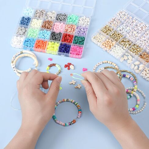 FEHCBIO Clay Beads Set Bracelet Making, 8452pcs Polymer Clay Beads Flat Heishi Friendship Bracelet kit,with Color Letter Smile Beads and Pearl for Jewelry Making DIY Creative Gift for girl and adult in Saudi Arabia